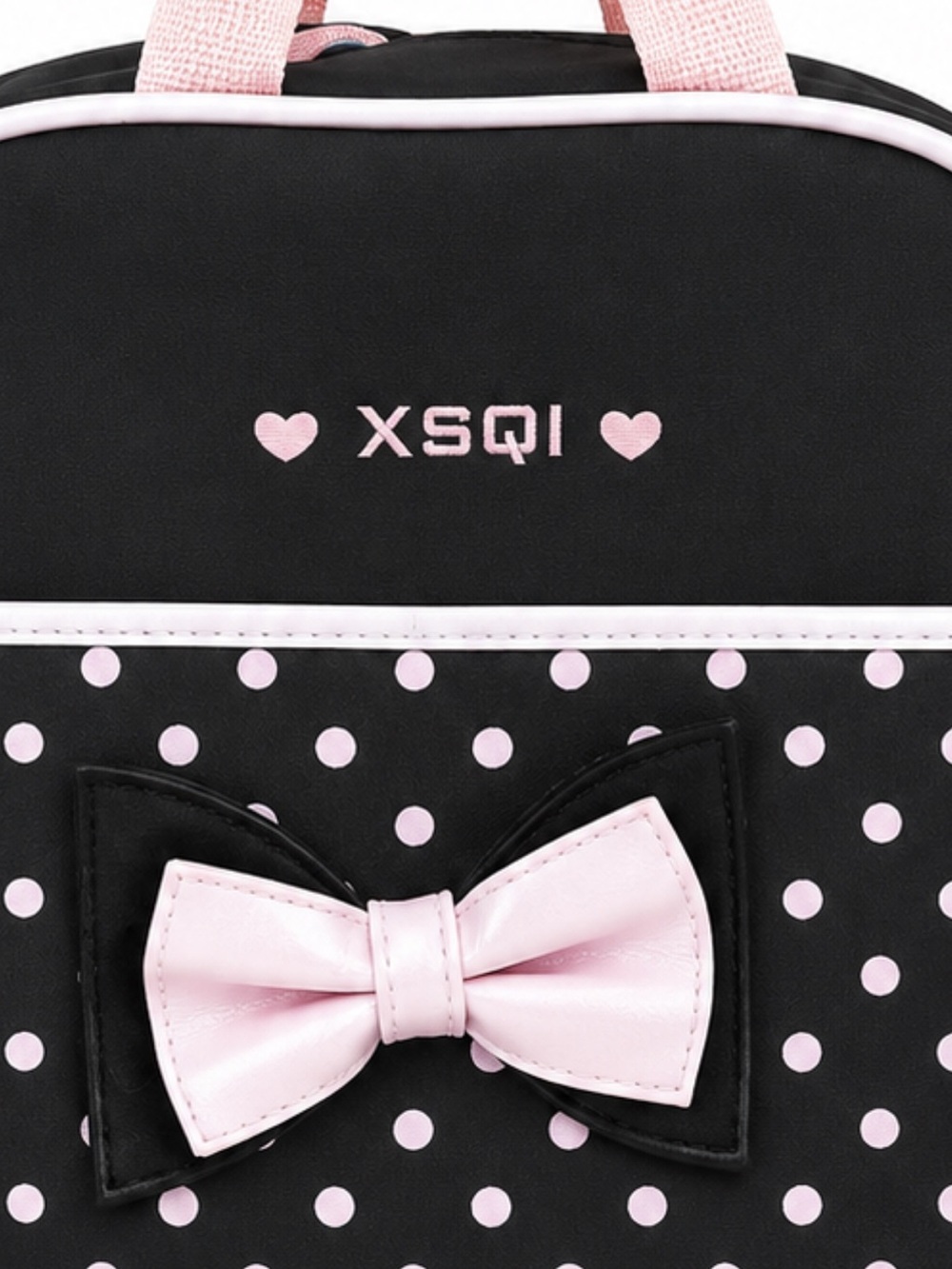 ☀️XSQI Girls Backpack/Lunch Bag-Black Pink Polka Dot Bow - Picture 2 of 4